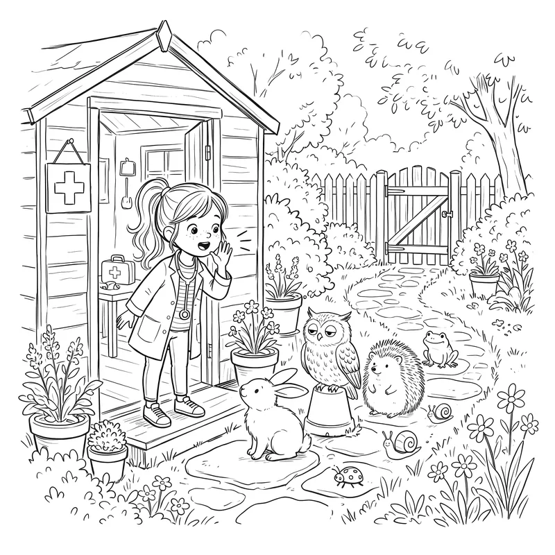 The Animal Hospital: colouring page 1, black outlines to print and colour in