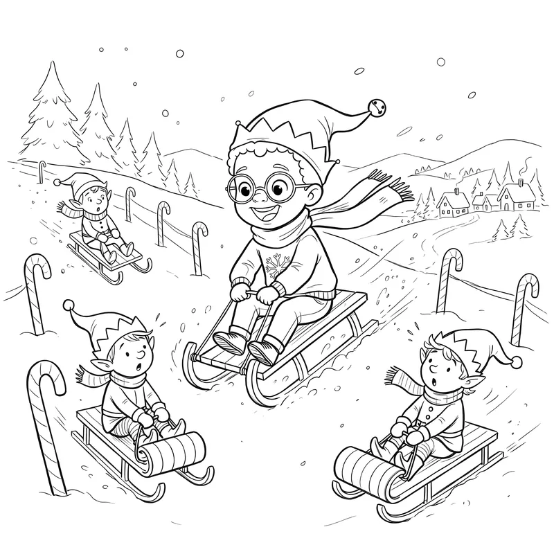 The Christmas Workshop: colouring page 2, black outlines to print and colour in