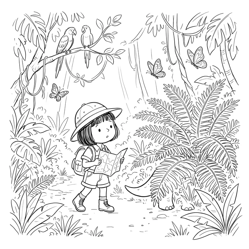 The Hidden Valley: colouring page 1, black outlines to print and colour in