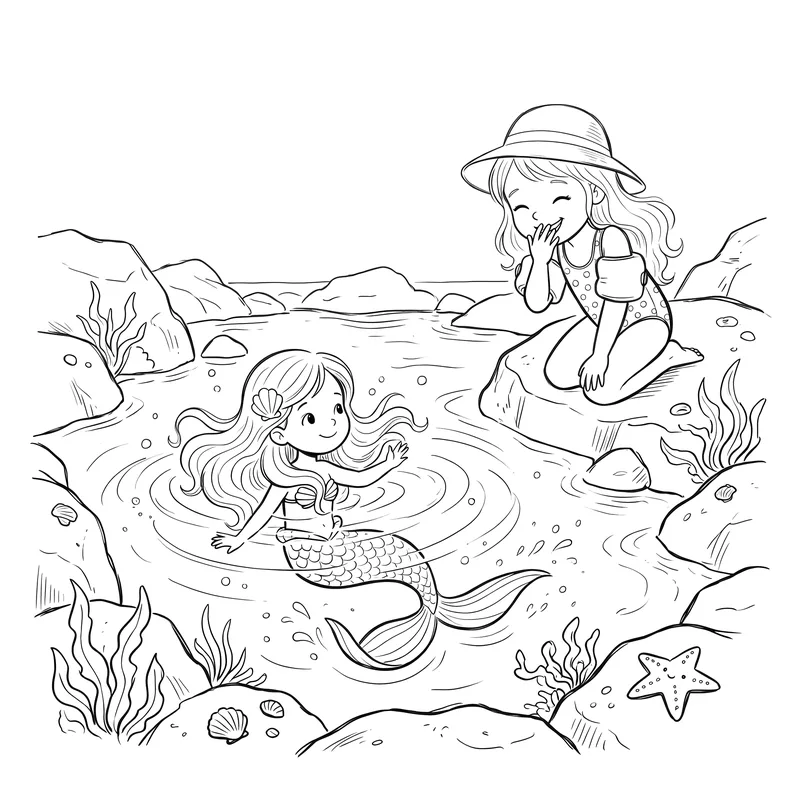 The Mermaid Who Couldn't Swim: colouring page 1, black outlines to print and colour in