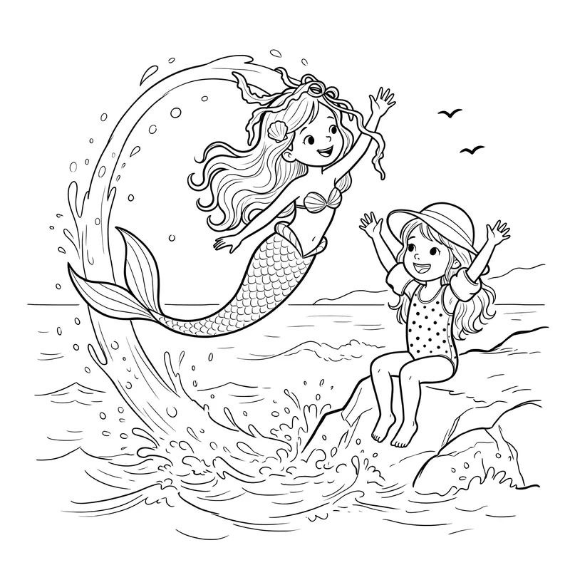 The Mermaid Who Couldn't Swim: colouring page 2, black outlines to print and colour in