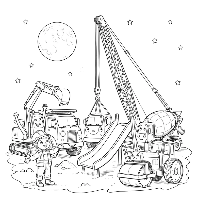 The Night the Diggers Woke Up: colouring page 2, black outlines to print and colour in