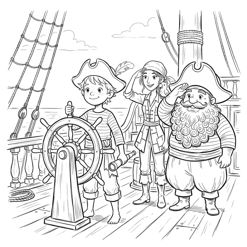 The Very Polite Pirates: colouring page 1, black outlines to print and colour in