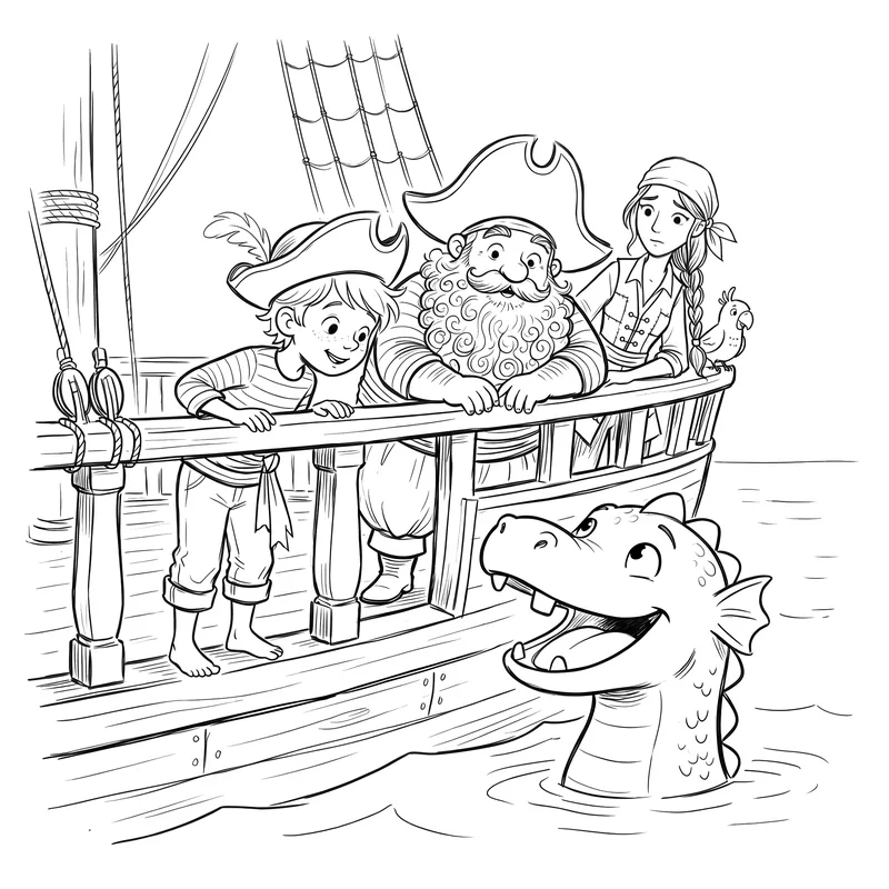 The Very Polite Pirates: colouring page 2, black outlines to print and colour in