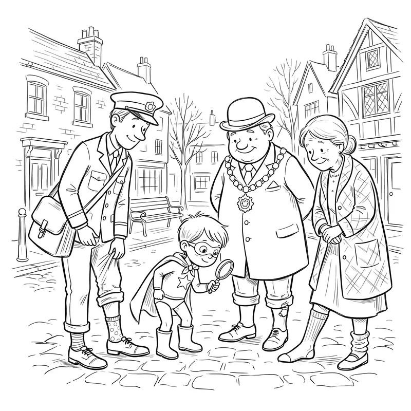 The Great Sock Mystery: colouring page 1, black outlines to print and colour in