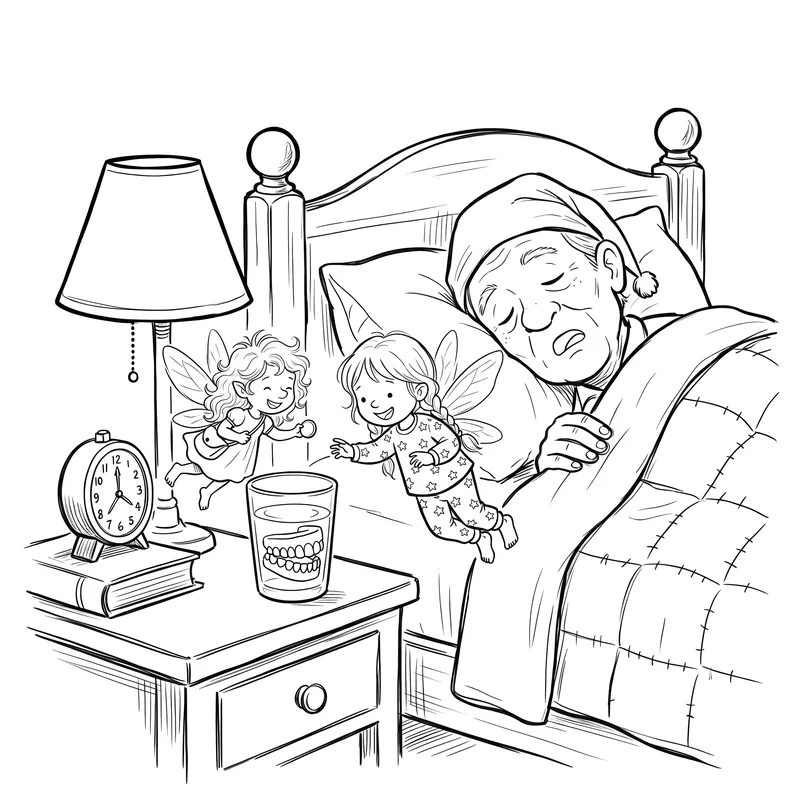 The Tooth Fairy's Terrible Cold: colouring page 2, black outlines to print and colour in